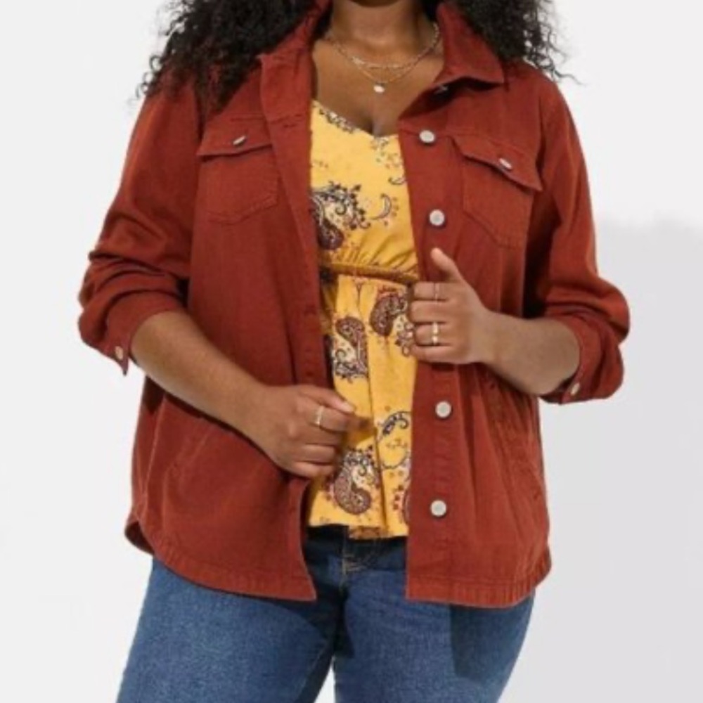 MAKE AN OFFER - TORRID Denim Shacket in Rust